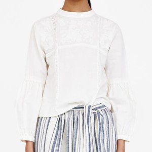 Cropped, cream cotton blouse with embroidery